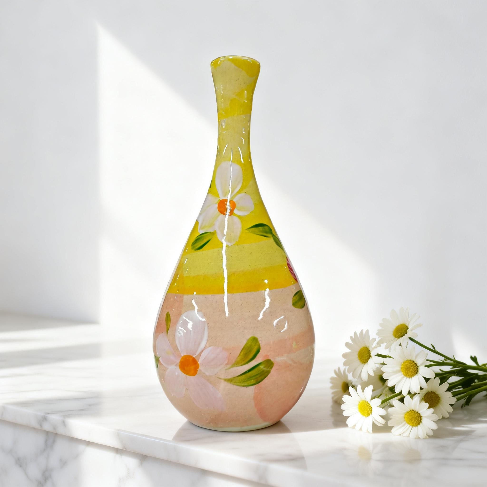 Pink-Yellow Glaze Yuhuchun Vase with Daisy Pattern