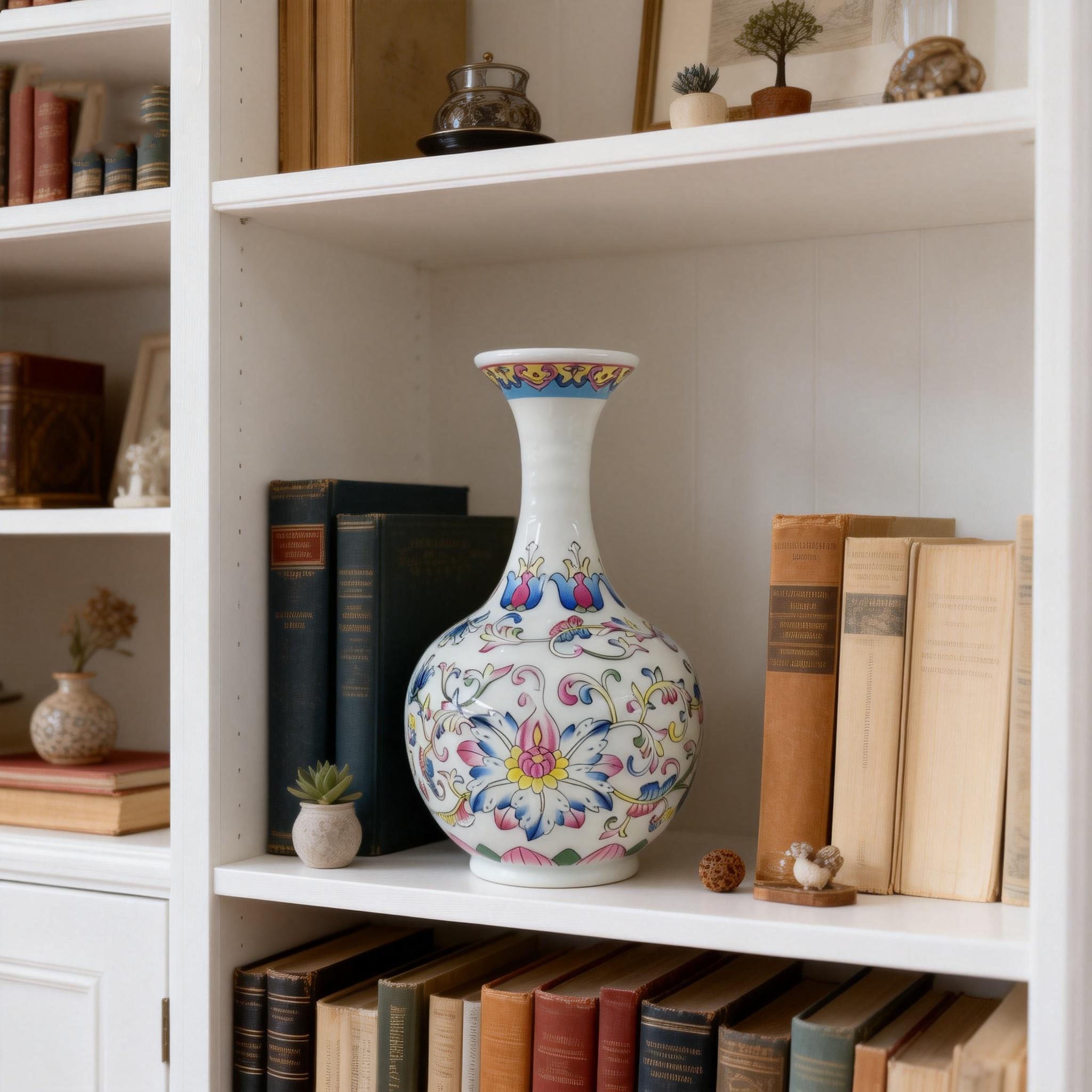 White-Ground Famille Rose Vase with Interlocking Floral Pattern