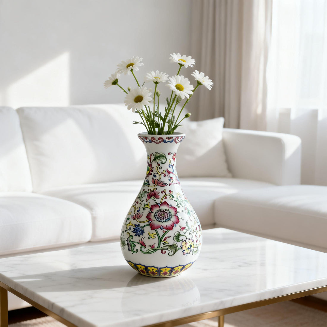 White-Ground Famille Rose Vase with Interlocking Floral Pattern&white ceramic vase
