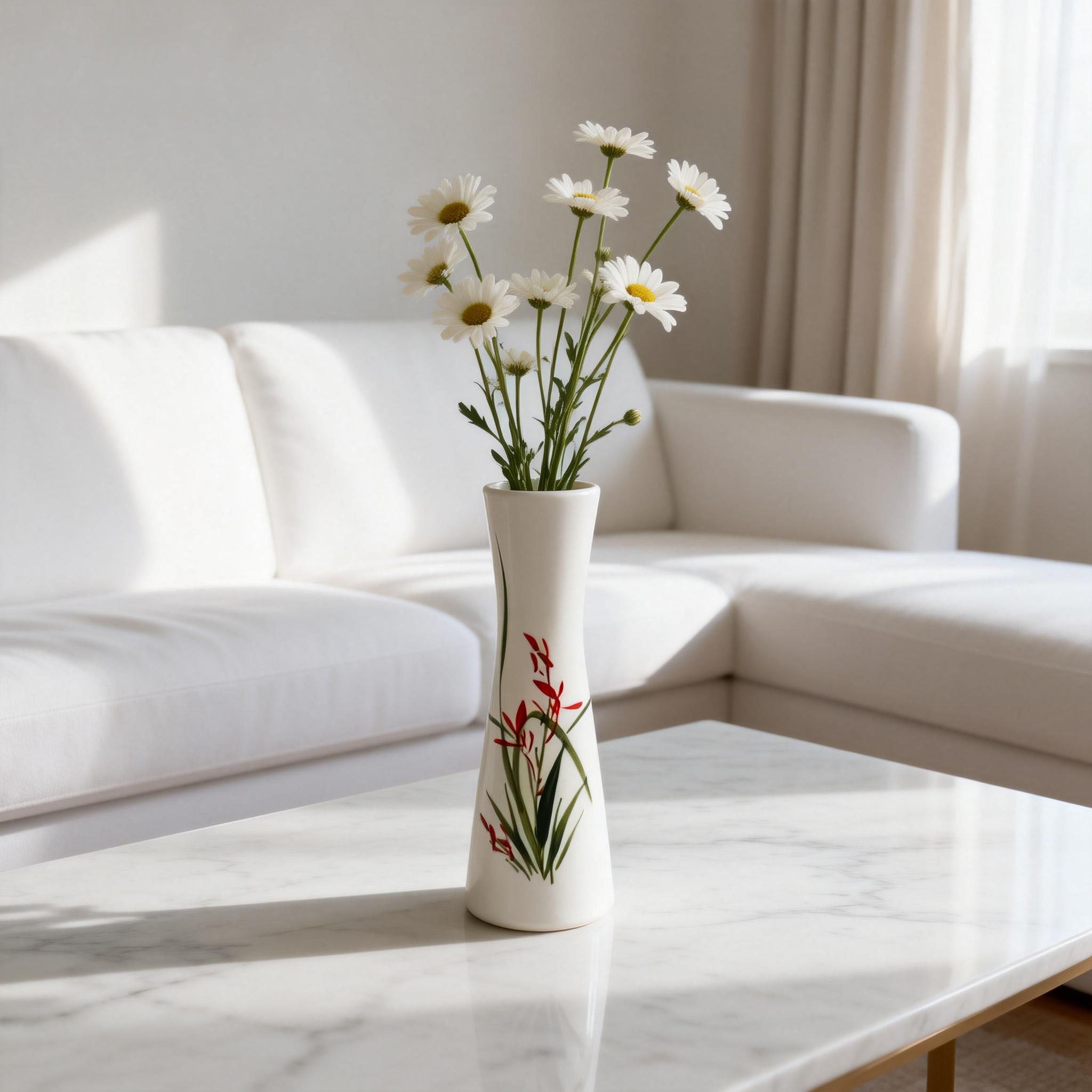 White Glaze Vase with Orchid Pattern