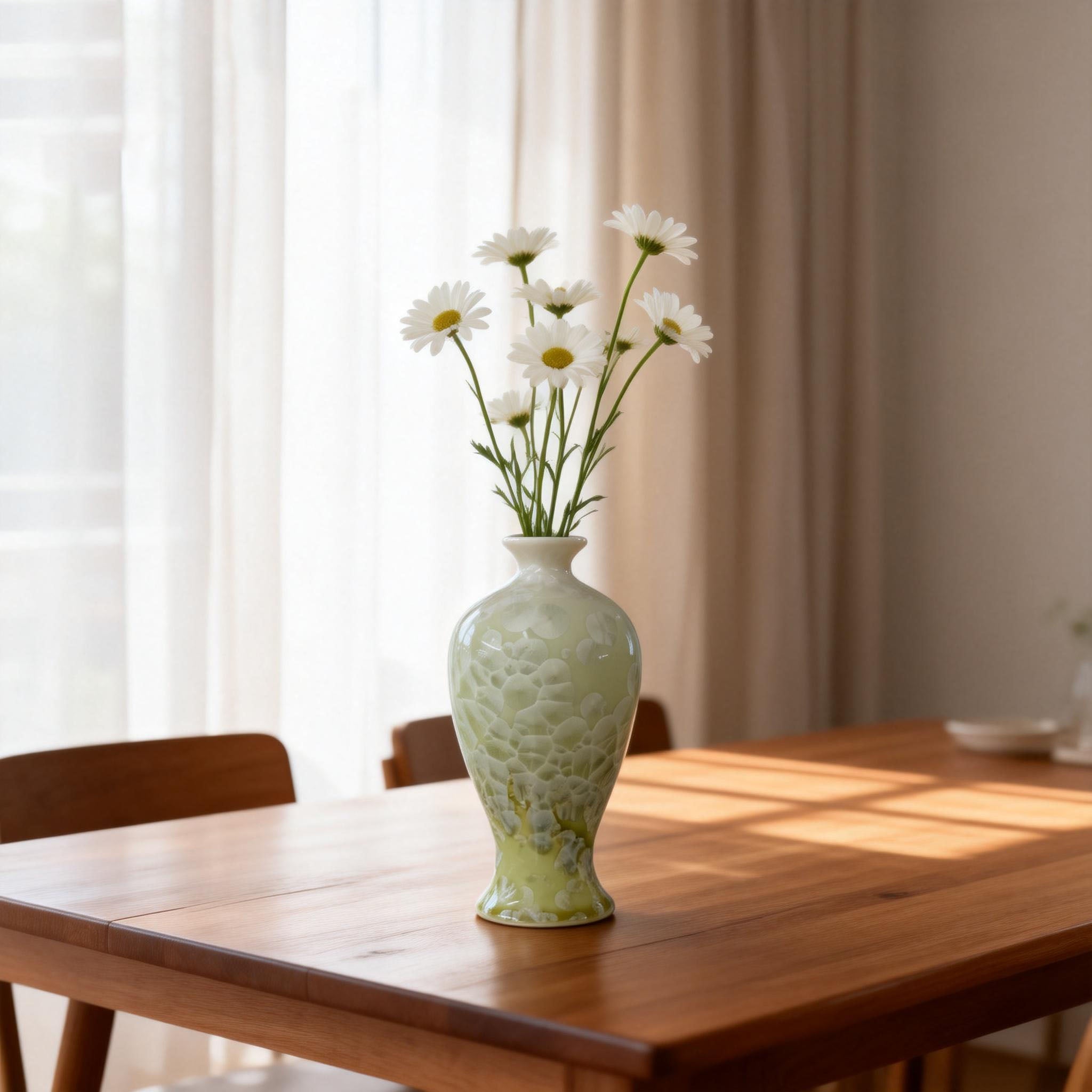 Yellow-Green Glaze Straight-Neck Vase with Crackle Pattern